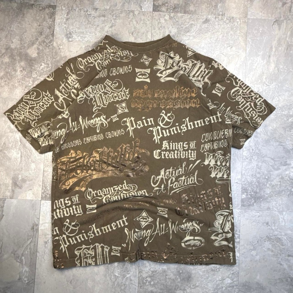 Vintage Brown Ecko Unltd AOP Graphic T Shirt Large